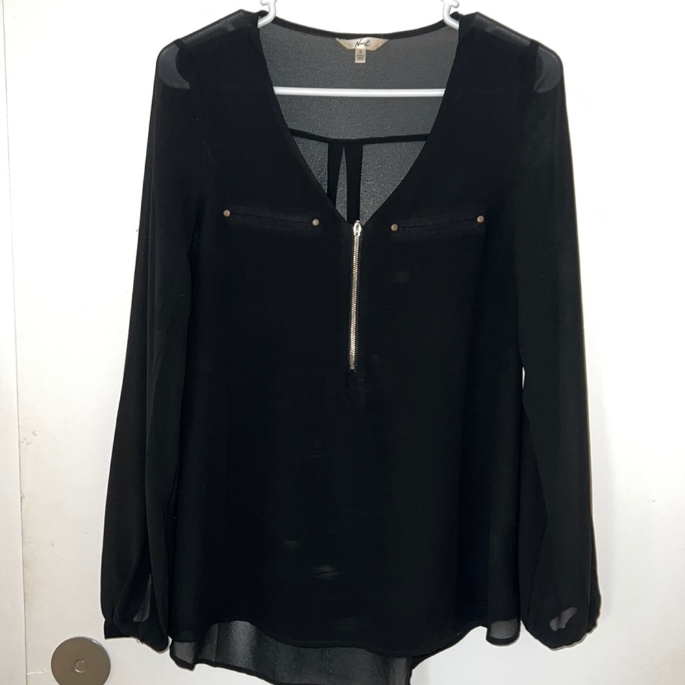 Black semi sheer small top with front zipper